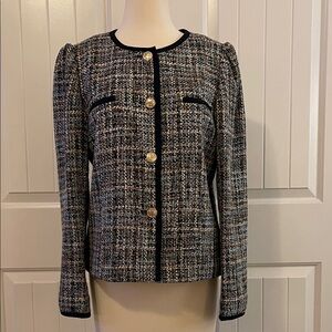 Ann Taylor Factory Elegant Tweed Blazer with Gold Buttons